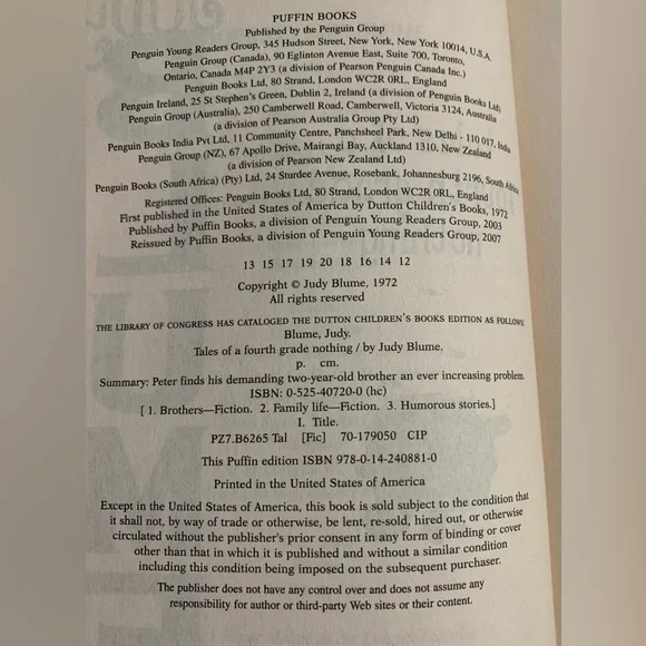 Tales of a Fourth Grade Nothing by Judy Blume - Picture 3 of 4